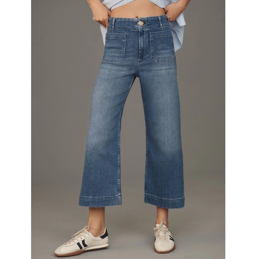 Maeve Anthropologie Blue The Colette Denim Cropped Wide Leg Jeans Women Size 4